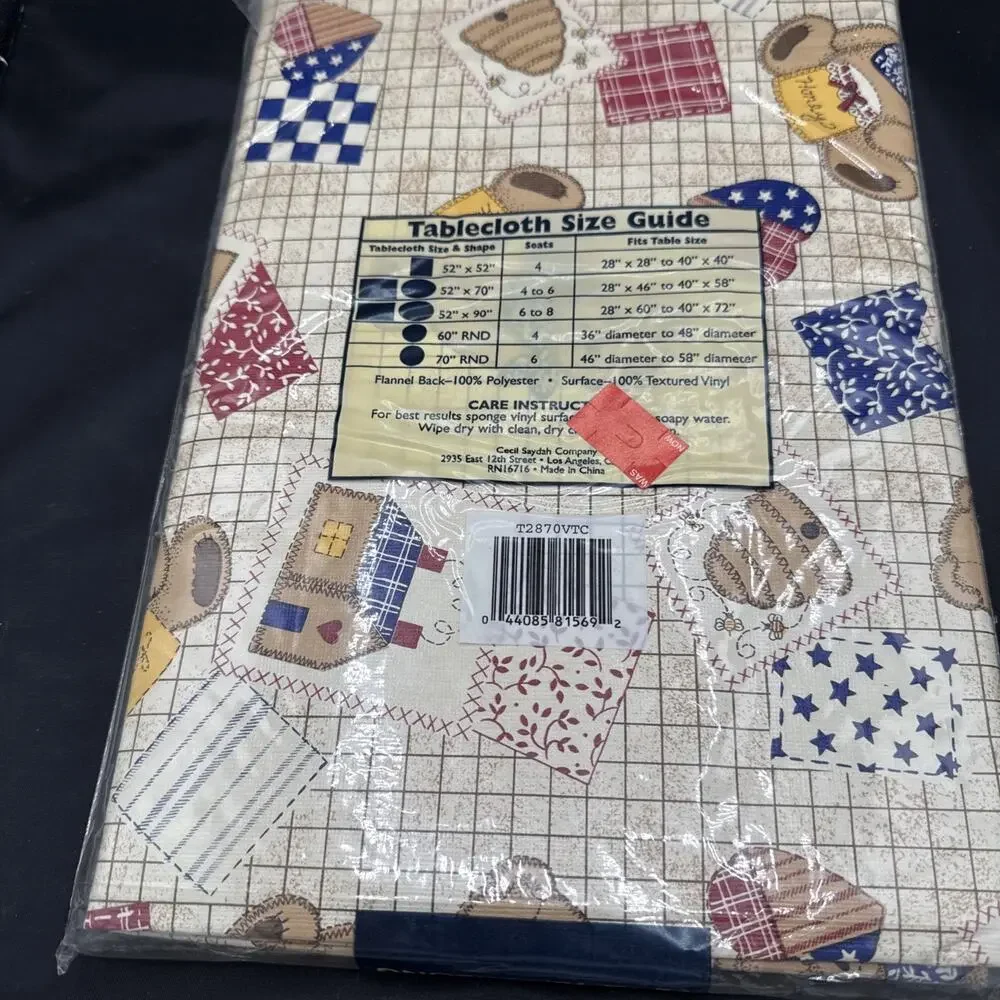 Table Fashion brand vinyl tablecloth “ Blue Jean Teddy” 52” X 70” Oblong